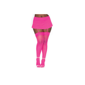 Bas nylon rose néon coutures grande taille pour jarretelles 